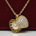 Collier Avec Pendentif Coeur avec Perle  - Doré - Acier Inoxydable