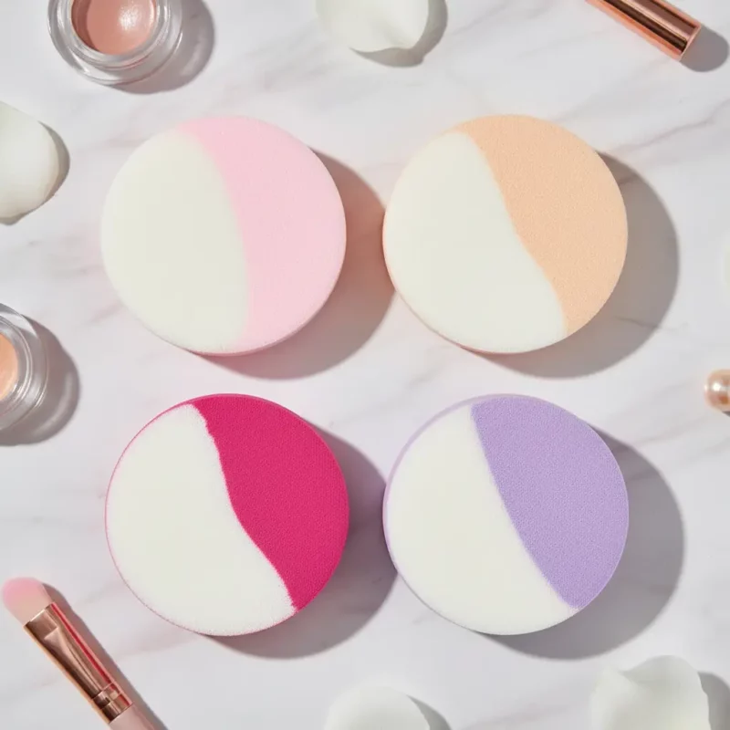 🌙Lot de 12 (soit 0,80€ Le Paquet de 4) : Éponges Maquillage Rondes Bicolores (Lot de 4) – Le Duo Parfait pour le Teint ! 💖