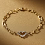 ✨Bracelet Maillons & Cœur Scintillant Doré💎Acier Inoxydable de Haute Qualité