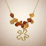 ✨Collier Pendentif Design Abstrait et Perles Ambrées💎Acier Inoxydable de Haute Qualité