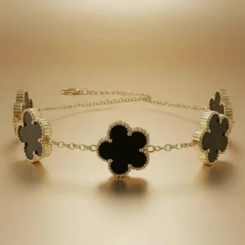 Bracelets en Acier Inoxydable 5 trèfles - Doré & Noir
