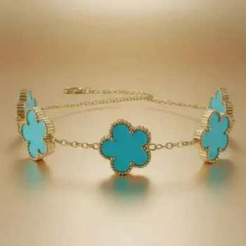 Bracelets en Acier Inoxydable 5 trèfles - Doré & Bleu Turquoise