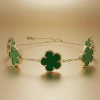 Bracelets en Acier Inoxydable 5 trèfles - Doré & Vert Rayé