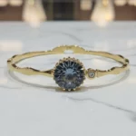 ✨Bracelet Jonc Doré "Saphir Océan" Glamour💎Acier Inoxydable de Haute Qualité