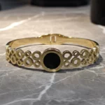✨Bracelet Jonc Doré "Gatsby Noir" Ajouré💎Acier Inoxydable de Haute Qualité