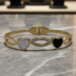 ✨Bracelet Jonc Doré "Cœurs Bicolore"💎Acier Inoxydable de Haute Qualité