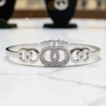 ✨Bracelet Argenté Jonc "Double Cercle" Scintillant💎Acier Inoxydable de Haute Qualité