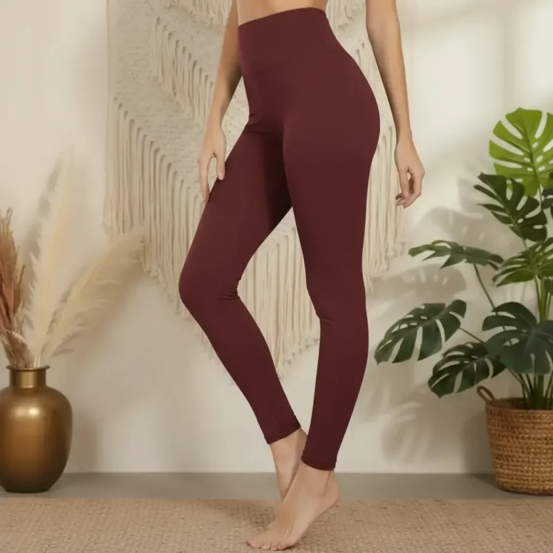 Legging Taille Haute Sculptant Sans Couture & Thermique Haute Qualité Bordeau