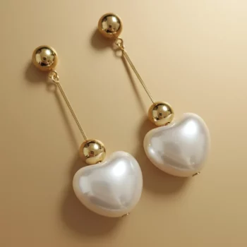 💖 Boucles d'Oreilles Haut de Gamme "Cœur de Perle" Tombantes - Finition Dorée Tendance ✨