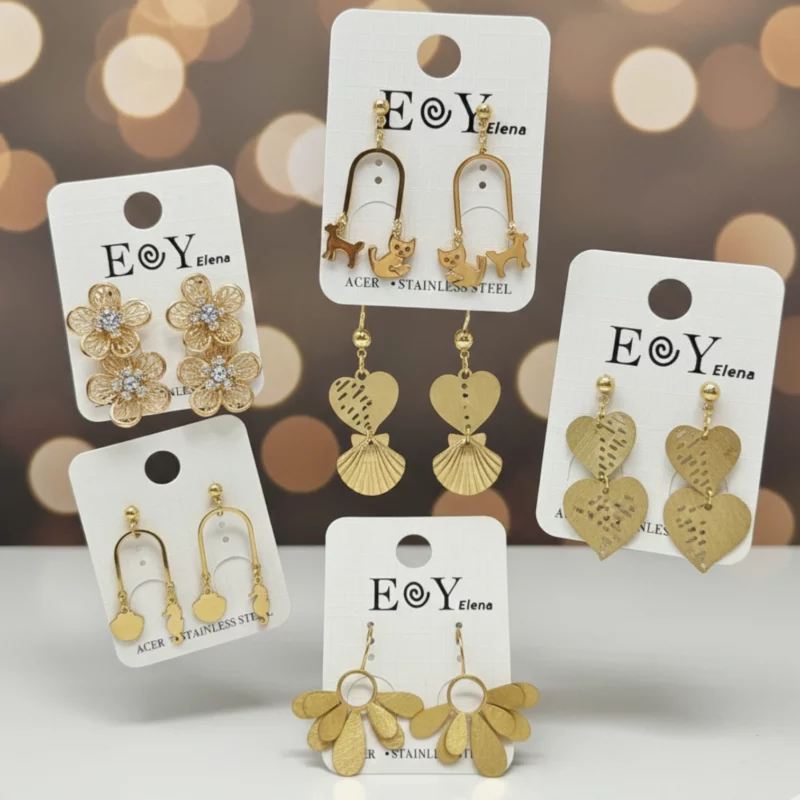 Lot de 10 (soit 1,99€ l’unité) : Paires de Boucles d'Oreilles Dorées En Acier Inoxydable - Collection "Éclats d'Or & Tendances" ☀️🎁