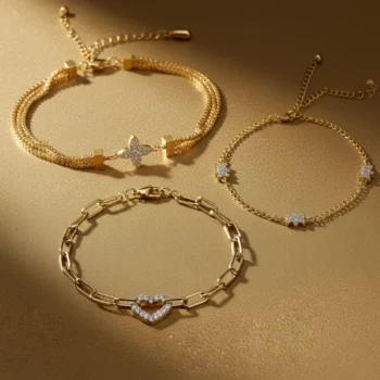 Lot de 10 (1,70€ Pièce) : 10 Bracelets Strass Différents Dorés Acier Inoxydable – Qualité Premium & Designs Variés 🎁✨