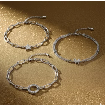 Lot de 10 (1,70€ Pièce) : 🔗10 Bracelets Différents en Acier Inoxydable Argenté & Strass 🔗
