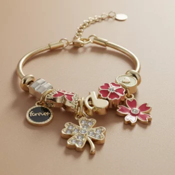✨Lot de 6 Couleurs Mélangées (2,80€ Pièce) : Bracelet Charm's Tendance "Porte-Bonheur & Éternité" - Acier Inoxydable 🍀💖