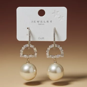 💎 Boucles d'Oreilles Créoles "Demi-Lune Scintillante" & Goutte Nacrée - L'Éclat du Soir ✨🥂 – Image 2