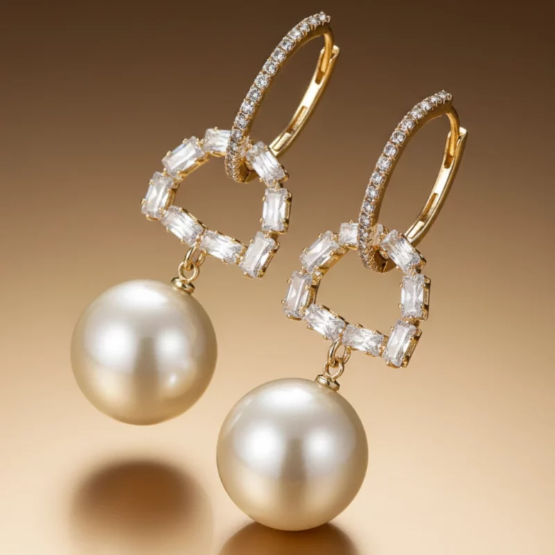 💎 Boucles d'Oreilles Créoles "Demi-Lune Scintillante" & Goutte Nacrée - L'Éclat du Soir ✨🥂