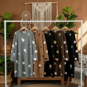 Lot de 6 (12,50€ Pièce) : 👗Robe Maille à Pois - Mélange de couleurs - Qualité Supérieure – Image 2