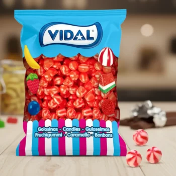 ⚡TVA Réduite 10%⚡ Mini Bisous Fraise-Crème Vidal (Sac 1kg – 435 bonbons) - Origine Espagne