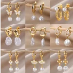 Bon Mélange de 24 (1,85€ la Paire) : Boucles d’oreilles pendantes dorées avec perle nacrée