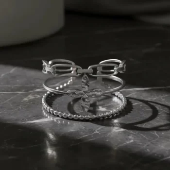 Lot de 50 Bagues (2,30€ Pièce) : Bague Ajustable Argenté Qualité Luxe*** - Mélange ± 25 Différentes – Acier Inoxydable – Image 3
