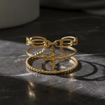 Lot de 50 Bagues (2,30€ Pièce) : Bague Ajustable Doré Qualité Luxe*** - Mélange ± 25 Différentes – Acier Inoxydable – Image 2