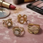 Mélange de 12 (1,90€ Pièce) : Bague ajustable Dorée Prémium - Mélange Strass – Acier Inoxydable