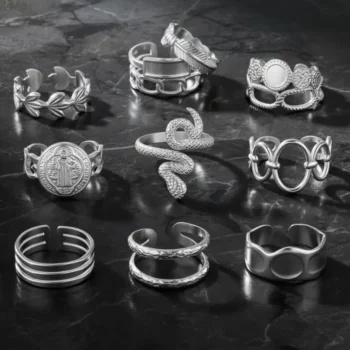 Lot de 50 Bagues (1,80€ Pièce) : Bague Ajustable Argenté Qualité N°1- Mélange ± 30 Différentes – Acier Inoxydable
