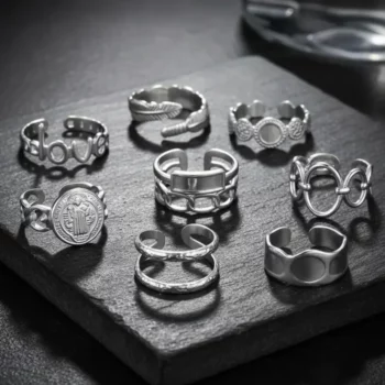 Lot de 100 Bagues (1,70€ Pièce) : Bague Ajustable Argenté Qualité N°1- Mélange ± 30 Différentes – Acier Inoxydable