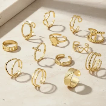 Lot de 50 Bagues (1,80€ Pièce) : Bague Ajustable Doré Qualité N°1- Mélange ± 30 Différentes – Acier Inoxydable