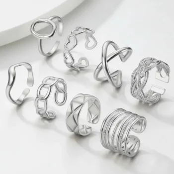 Lot de 50 Bagues (2,30€ Pièce) : Bague Ajustable Argenté Qualité Luxe*** - Mélange ± 25 Différentes – Acier Inoxydable