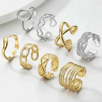 Lot de 50 Bagues (2,30€ Pièce) : Bague Ajustable Doré & Argenté Qualité Luxe*** - Mélange ± 25 Différentes – Acier Inoxydable