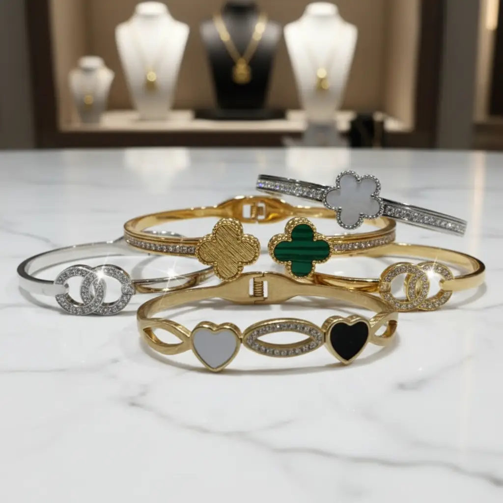 mélange de bracelet haute qualité Lot de 25 Bracelets (2,80€ Pièce) : Bracelet Haute Finition Doré & Argenté Qualité *** - Acier Inoxydable – +ou- 15 Modèles différents (Copie) – Image 1