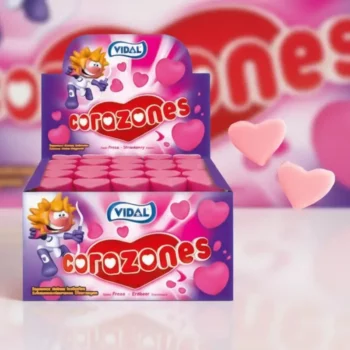 Guimauves cœur avec - Couverture saveur de fraise croustillante  (Boîte 855g – 75 Bonbons) - Origine Espagne