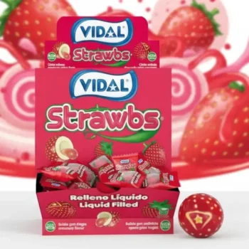 Chewing-gums STRAWBS (Fraises Acides) - Boîtier 200 Pcs - Origine Espagne