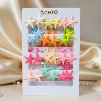 Présentoir de 12 paires (soit 0,79€ la paire) : Boucles d'oreilles "Étoile de Mer" différents coloris