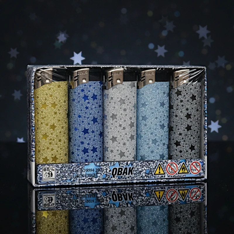 grossiste en briquet (2) Présentoir de 50 (0,29€ Pièce) : Briquets QBAK® - Collection "Design Premium Etoiles" – Image 1