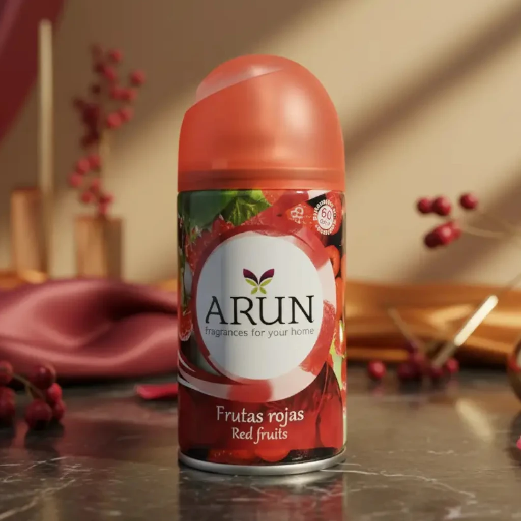 grossiste en spray d'ambiance Arun fruits rouges Lot de 6 (soit 1.35€ l'unité) : Sprays d'Intérieur ARUN – 250ml | Fraîcheur (Fruits Rouges) – Image 1