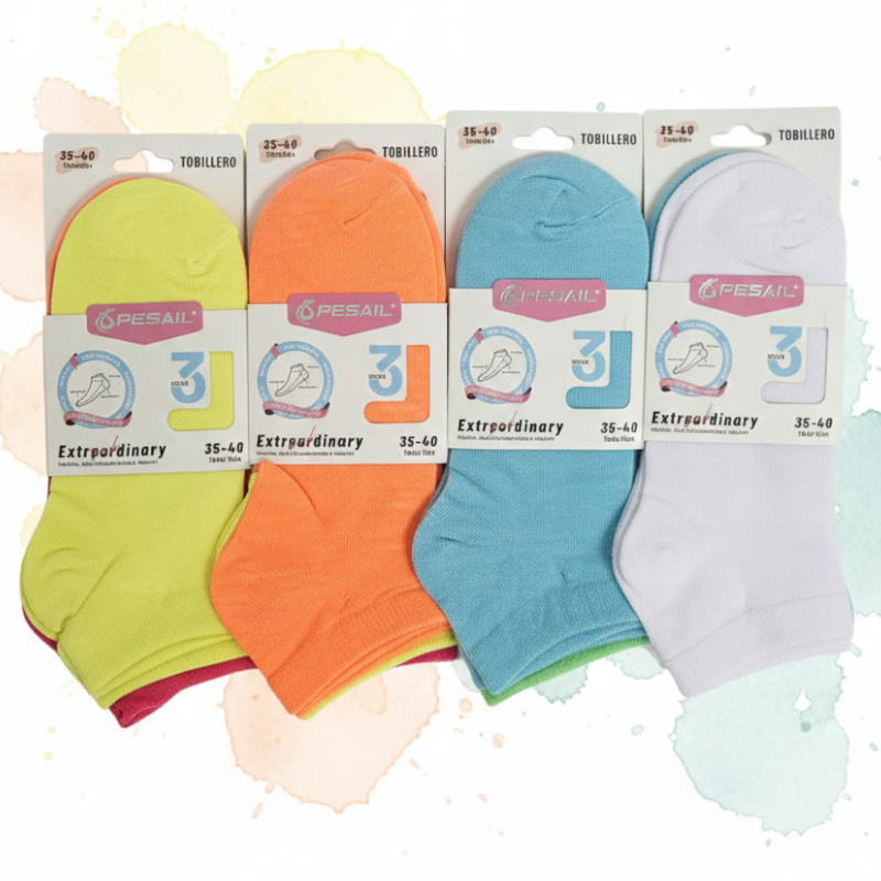 grossiste chaussette femme courte (6) Lot de 12 Paires (0,40€ Pièce) : Chaussettes Femme Courte - 90% coton – Image 1