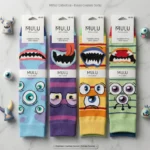 Lot de 12 Paires (1,40€ Pièce) : Chaussettes Haut de Gamme Mixte Mi-mollet "Collection MULU" MONSTRES RIGOLOS - 98% coton