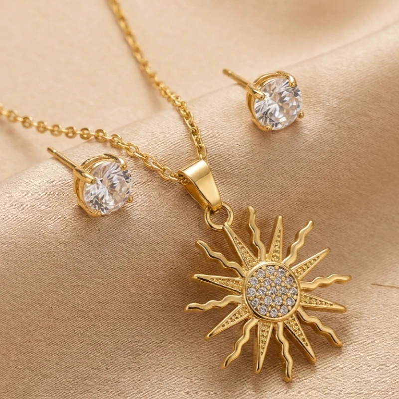 grossiste en collier et boucles d'oreilles en acier inoxydable (1) Parure de Bijoux Prestige – Collier & Boucles d'Oreilles en Acier Inoxydable – Image 1