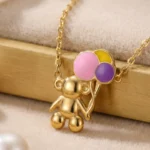 Collier avec Pendentif Doré en Acier inoxydable de haute qualité – Ourson & Ballon