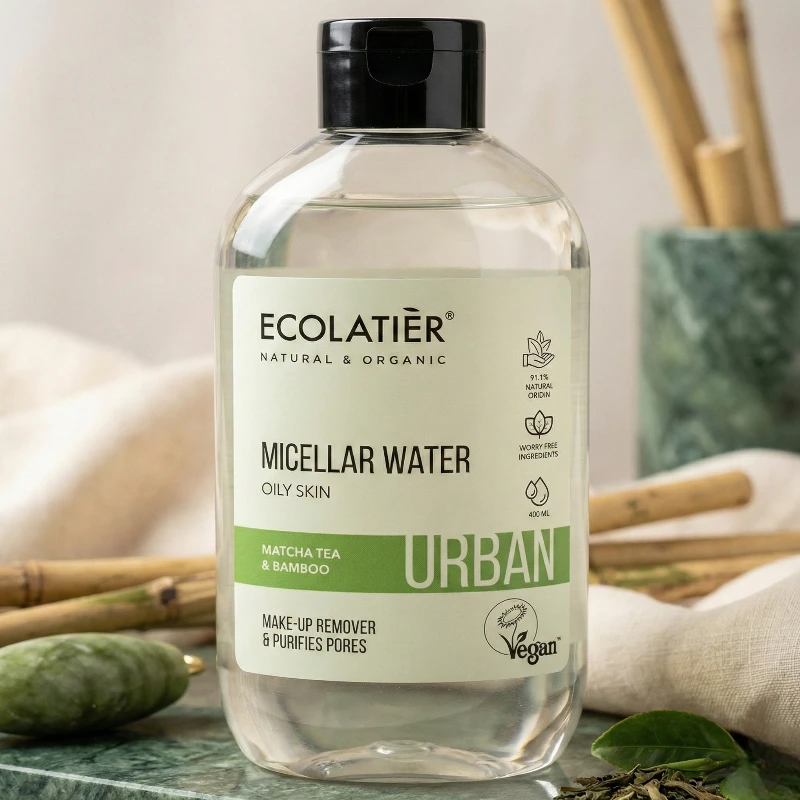grossiste en eau micelaire ecolatier Eau micellaire pour peaux grasses "Thé Matcha & Bambou" – Format Familial 400ml ECOLATIER – Image 1