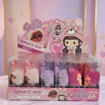 Présentoir de 24 (soit 1,75€ l'unité) : Gloss Porte-clés "Peluche" Romantic Rain – Écrin de Douceur