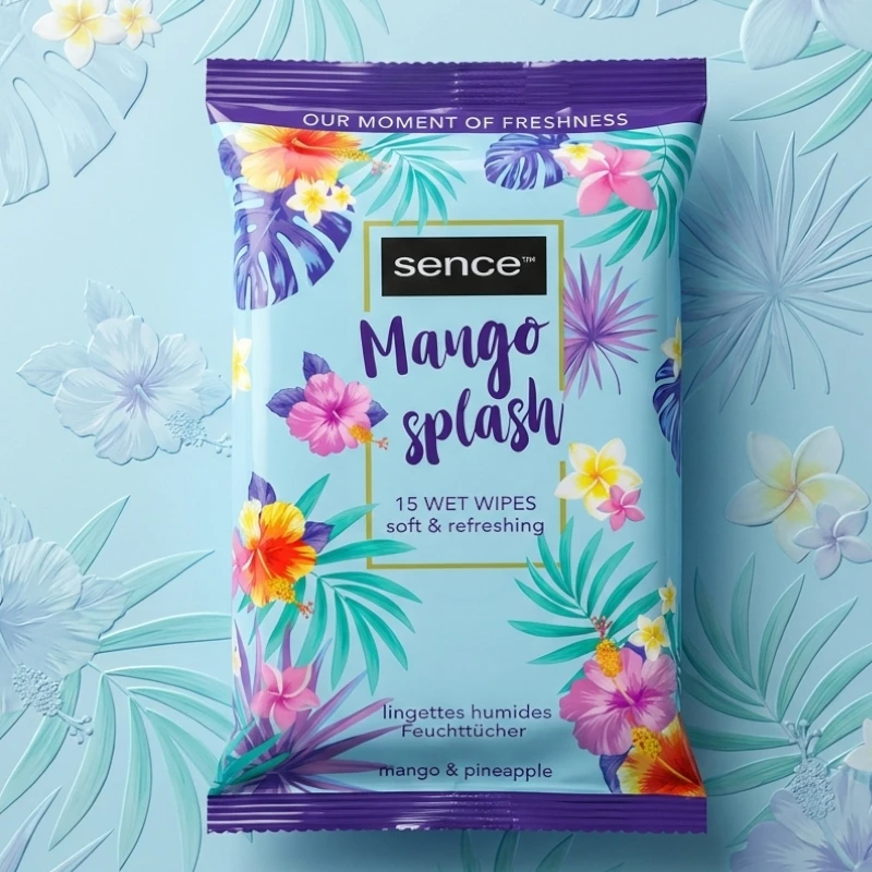 grossiste en lingette mangue sence Set de 2 Paquets de 15 Lingettes MANGO SPLASH Sence – Image 1