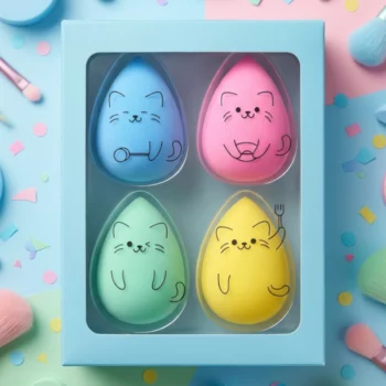 Lot de 12 Boîtes (1,25€ la boîte de 4) Eponge blender de maquillage Design OEUF KAWAII