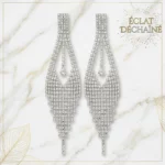 Boucles d'Oreilles "Rivière de Diamants" – Cascade XXL de Strass Argentés