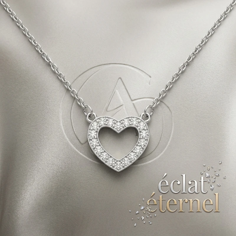 collier avec pendentif acier inoxydable (10) Collier avec Pendentif Argenté en Acier inoxydable de haute qualité – Coeur – Image 1