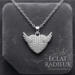 Collier avec Pendentif Argenté en Acier inoxydable de haute qualité – Coeur & Ailes