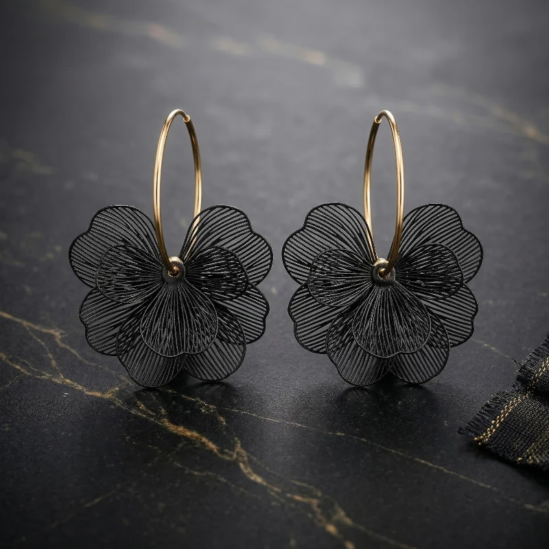 fournisseur de boucle d'oreille noir en acier inoxydable Boucles d'Oreilles Créoles "Éclat Intemporel" en Acier Inoxydable - Noir – Image 1
