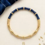 Bracelet Jonc "Bambou" Bleu & Doré – L'Élégance Naturelle en Acier Inoxydable