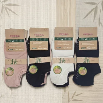 Lot de 12 Paires (1€ Pièce) : Paires de Chaussettes Femme en Fibre de Bambou Antidérapantes – Confort & Yoga